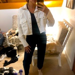 White Ribbed Crop Shirt/Jacket